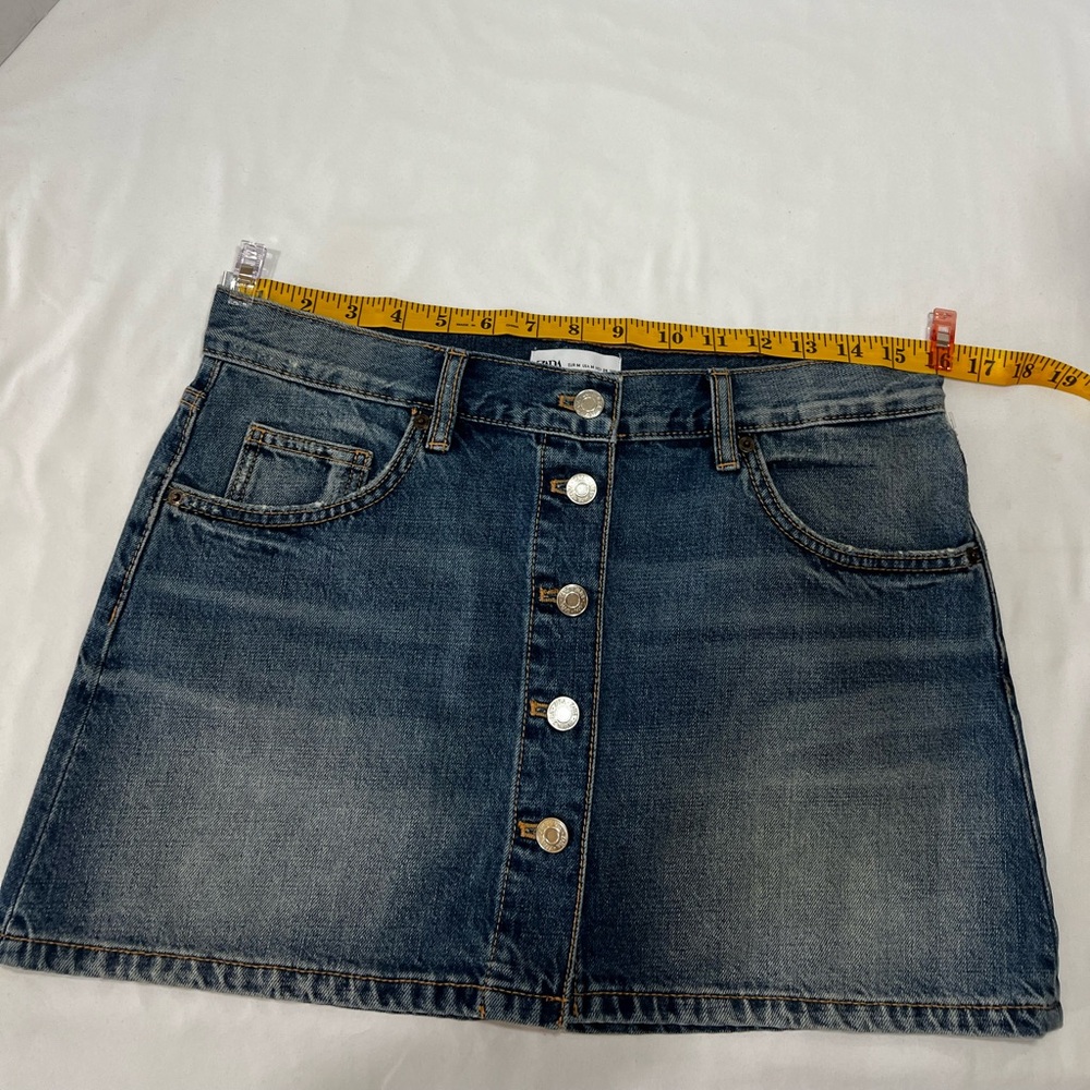 Zara Washed Blue Button-Front Denim Mini Skirt